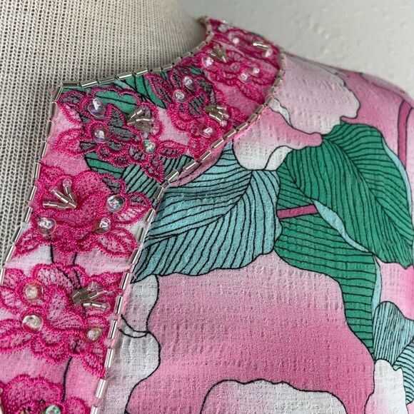 NWT Josephine Chaus Hot Pink Floral Sheer Blouse Size 10 - Picture 3 of 11